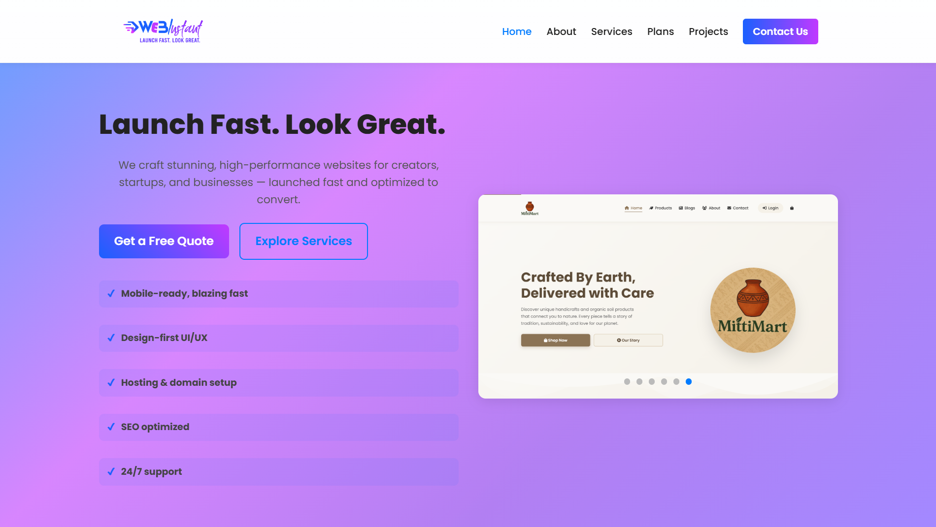 WebInstant agency website preview